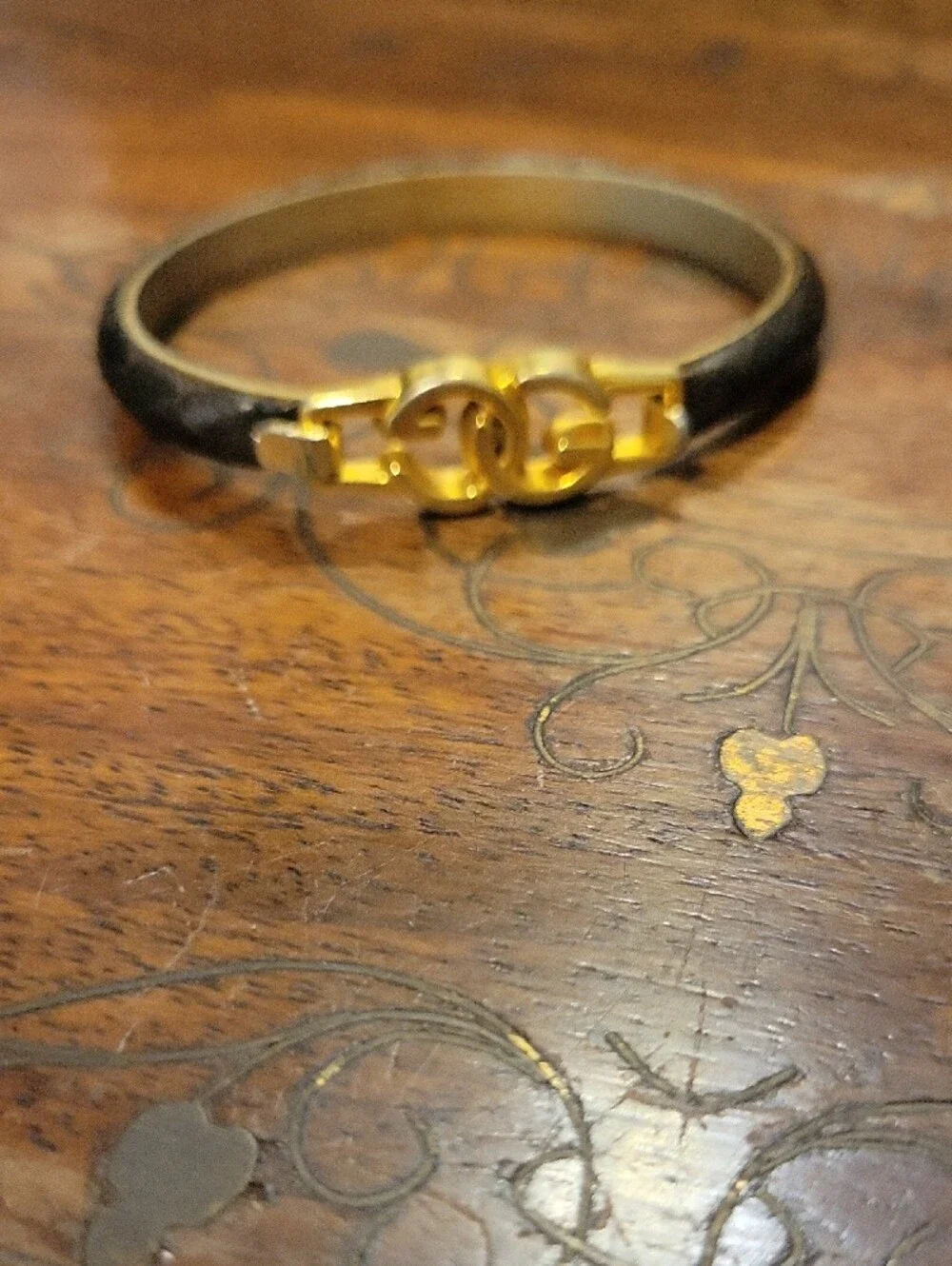 Double G 24KT GOLD Plate - Made In Italy Interlocking Logo Leather Bracelet